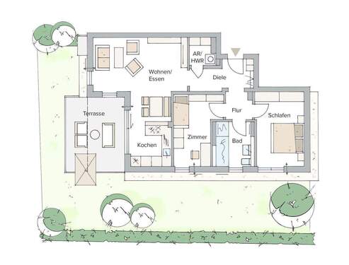 Mit Terrasse und Blick in den Garten - 