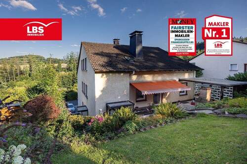 Außenansicht, Gartenseite - 1-3-Familienhaus am Waldrand mit viel Platz und Möglichkeiten, Garage