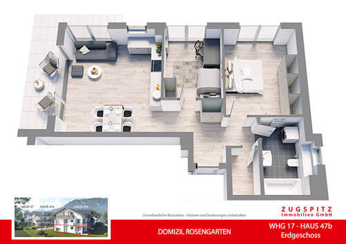 WHG-17_3D Grundriss - DOMIZIL ROSENGARTEN -3 Zi Wohnung -WHG17