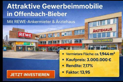 Bild 1 - Attraktive Gewerbeimmobilie mit REWE-Ankermieter und Ärztehaus in Offenbach-Bieber