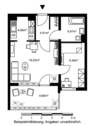 Grundriss mit Küche (4,86 qm), Flur (4,61 qm), Badezimmer (4,97 qm), Wohnzimmer (18,03 qm), Schlafzimmer (9,34 qm) und Balkon (4,66 qm) - 