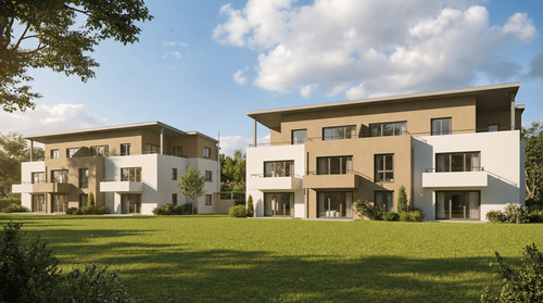 Gartenansicht - Neubauprojekt in attraktiver Lage - 4 - Zimmer-Erdgeschoss-Wohnung mit Terrasse und Gartenanteil