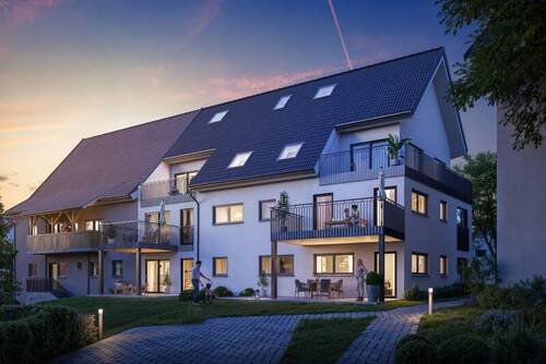Ansicht - EG mit Terrasse u. Garten - 2½ Zimmer Neubau-ETW KFW 55 Energiestandard in Hilzingen