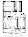 Grundriss mit Wohnzimmer (ca. 20,59 m²), Schlafzimmer (ca. 14,07 m²), Kinder-/Arbeitszimmer (ca. 10,07 m²), Bad (ca. 3,96 m²), Küche (ca. 7,47 m²), Flur (ca. 6,85 m²) und Loggia (ca. 4,85 m²) - 