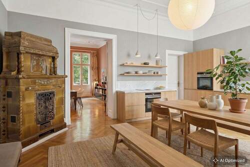 [KI-optimiertes Foto] Wohnzimmer mit Blick aus Esszimmer dem - 4 Zimmer Etagenwohnung in Berlin