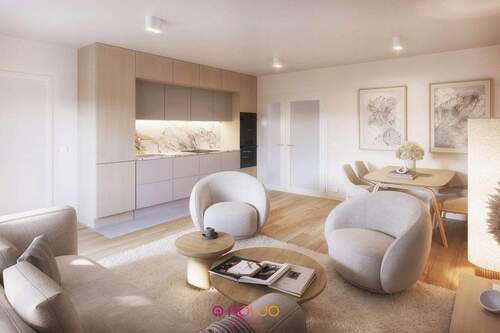 Whg. 18 - Blick ins Wohnzimmer und in die Küche - Etagenwohnung mit 94,50 m&sup2; in Wolfenbüttel zum Kaufen