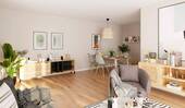 Wohnbereich mit Couch und Essecke - Barrierefreie Eigentumswohnung mit zwei Terrassen und eigenem Garten