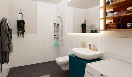Modernes Badezimmer mit bodengleicher Dusche - 2 Zimmer Etagenwohnung in Wildau
