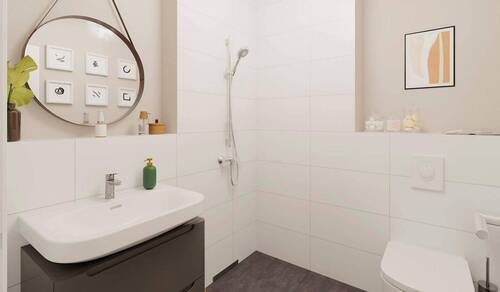 Ein modern gefliestes Badezimmer - 