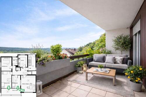 Sonnenbalkon mit Weitblick - Licht, Sonne, Weitblick: 4-Zi.-Wohnung mit Südbalkon, Garage und Panoramablick *PROVISIONSFREI*