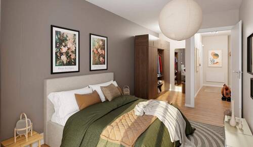 Schlafzimmer mit Zugang zur Dachterrasse - 2 Zimmer Etagenwohnung zum Kaufen in Berlin