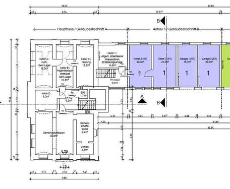2 Kellerräume, 2 Garagen zu DG - 
