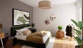Schlafzimmer mit bodentiefem Fenster - 2 Zimmer Etagenwohnung zum Kaufen in Berlin