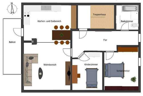 Grundriss - Vermietete 3-Zimmer-Dachgeschosswohnung mit Balkon, großem Garten und Stellplatz