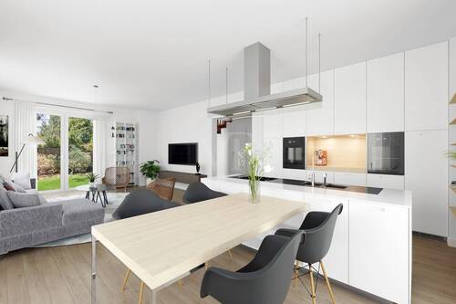 Blick Küche / Wohnen visualisiert - Einfamilienhaus mit 154,00 m² in Berlin zum Kaufen
