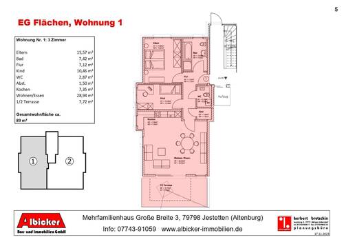 EG-Wohnung Nr. 1: 3 Zi. - 