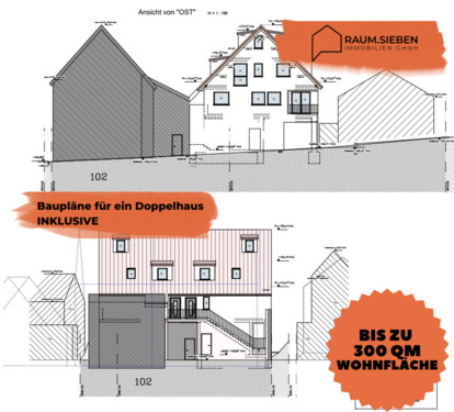 Baupläne für Doppelhaus INKLUSIVE - Scheune mit Ausbaupotential zu Wohnraum * Werkstatt Lagerfläche Garagen * 77948 Oberschopfheim