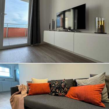 Wohn-Essbereich mit Zugang zum Balkon - 2 Zimmer Etagenwohnung in Obermichelbach