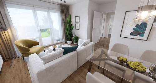 Gemütliche Wohnzimmer mit Blick ins Freie - Exklusives Wohnerlebnis: Barrierefreie 3-Zimmer-Wohnung mit Privatgarten - Jetzt zugreifen!