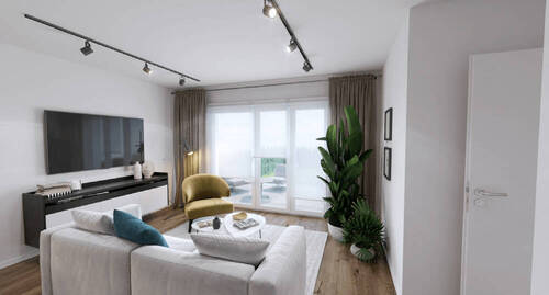 Lichtdurchflutetes Wohnzimmer mit Zugang in den Garten - Hochwertig & barrierefrei: 2-Zimmer-Wohnung mit Privatgarten - Altersgerecht leben!