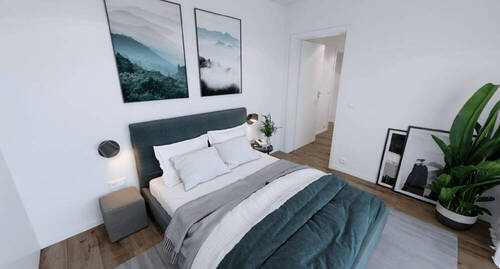 Ruhige Schlafzimmer mit Naturakzenten - RESERVIERT! Familientraum mit Weitblick: 4-Zimmer-Neubau mit riesigem Balkon - barrierefrei!