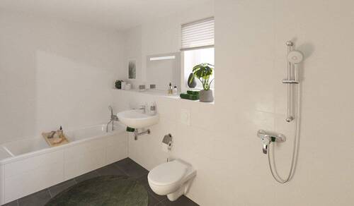 Modernes Tageslichtbad mit bodengleicher Dusche und Badewanne - Terrassenwohnung mit 79,70 m² in Hattingen zum Kaufen