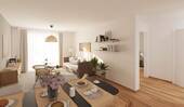 Heller Wohnbereich dank bodentiefer Fenster - 