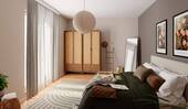 Schlafzimmer mit bodentiefen Fenstern und Zugang z - 3 Zimmer Etagenwohnung in Berlin