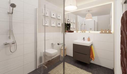 Badezimmer mit bodengleicher Dusche - Etagenwohnung mit 66,70 m&sup2; in Loddin zum Kaufen