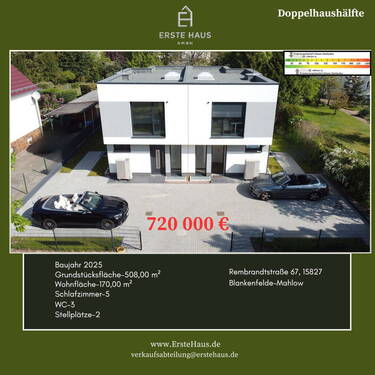 Bild 1 - Berlin-Blankenfelde: Doppelhaushälfte 170 m², 5 SZ, A+, Einliegerwohnung - provisionsfrei