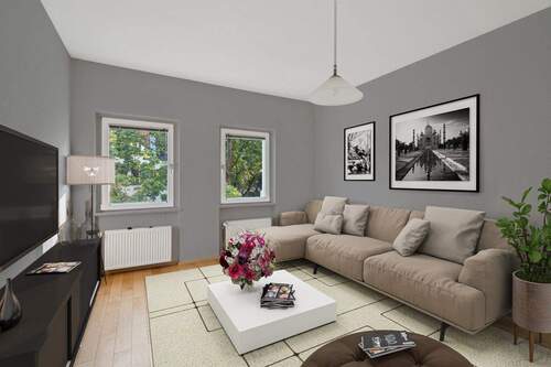 Wohnzimmer (visualisiert) - 2 Zimmer Etagenwohnung zum Kaufen in Berlin