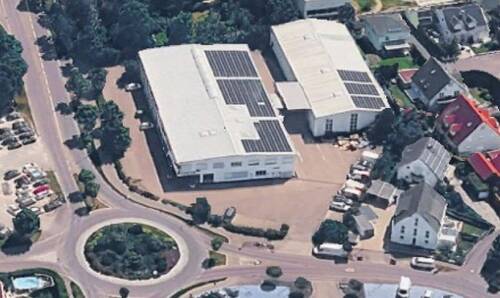 Luftaufnahme mit PV - Halle zum Kaufen in Leipheim
