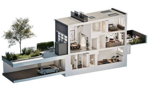 02_BT5 - 3D Schnitt 2 - 3 Zimmer Mehrfamilienhaus, Wohnhaus zum Kaufen in Augsburg