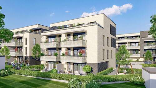 Gartenansicht - Erstbezug - Helle 3-Zimmer-Wohnung mit Balkon und Aufzug