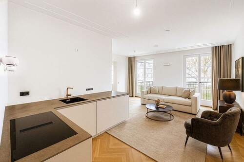 Wohnzimmer_Küche (virtuell möbliert) - Etagenwohnung mit 63,00 m&sup2; in Düsseldorf zur Miete