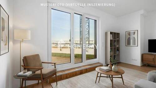 Wohnzimmer 2-Musterfoto (virtuelle Inszenierung)4 (1) - Exklusives 1-Zimmer-Apartment mit Balkon und Dachterrasse über den Dächern von Köpenick