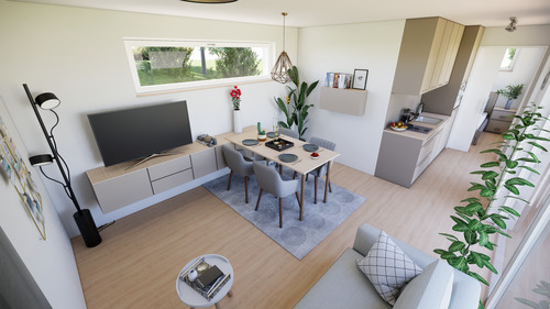 Mustercube - Einrichtungsbeispiel/Wohnzimmer - 1 Zimmer Einfamilienhaus zum Kaufen in Augsburg