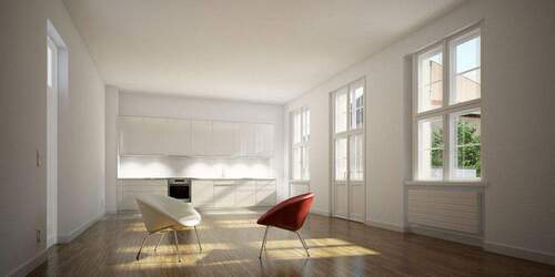 Wohnzimmer und -küche (Rend.) - 4 Zimmer Etagenwohnung in Berlin