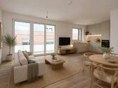 HOMESTAGING Wohnbereich mit Blick zur Küche (KI generiert) - 