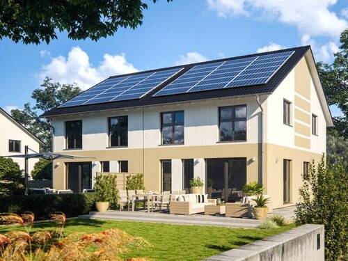 Außenansicht Südseite - Grundstück mit Doppelhaushälfte von RENSCH-Haus