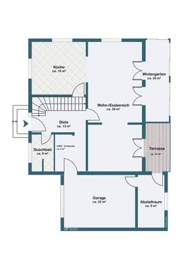 Erdgeschoss mit Übergang Garage / Haus - 