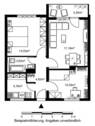 Grundriss mit Raumaufteilung und Beispielmöblierung - 