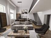 Wohnzimmer und Küche - Etagenwohnung mit 175,00 m² in Berlin zum Kaufen