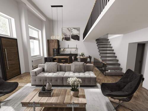 Wohnzimmer und Küche - Etagenwohnung mit 175,00 m² in Berlin zum Kaufen