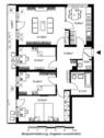 Grundriss mit Wohnzimmer (21,90 qm), Flur (10,88 qm), Schlafzimmer (16,83 qm), Kinderzimmer (10,45 qm und 10,53 qm), Badezimmer (5,17 qm), Gäste WC(1,63 qm) , Küche(10,80 qm) und Balkon (5,68qm) - 