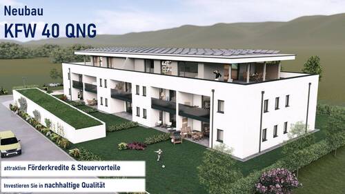 Ansicht von Süd-Ost - Neubauwohnung im KfW-40-QNG Standard - WHG 01 - 97qm