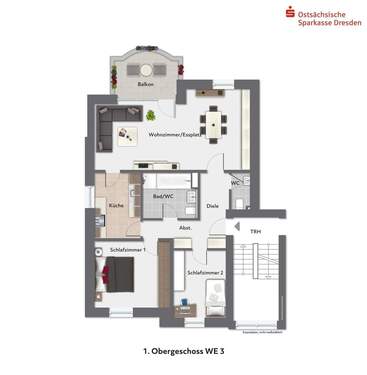 Wohnung 3 möbliert - 