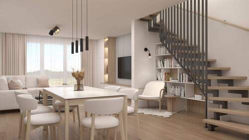 Treppe offen - Doppelhaushälfte mit 141,00 m&sup2; in Buseck Beuern zum Kaufen