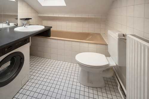 Helles Badezimmer mit Dachfenster - 