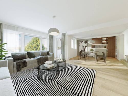 Wohn-/Esszimmer mit Küche (Modernisierungsbeispiel) - Familienglück auf 4 Zimmern - mit sonnigem Südbalkon und Tiefgaragenstellplatz